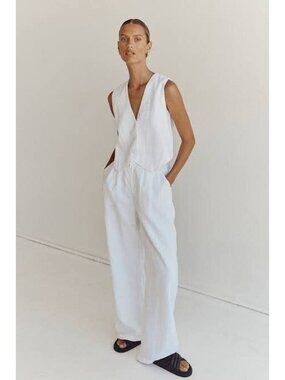 Dissh Banks Linen Vest White Size US 12/ EU 44
